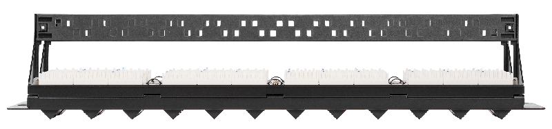 Коммутационная панель 19", 2U, 48 угловых портов, Кат.5e (Класс D), 100МГц, RJ45/8P8C, 110/KRONE, T568A/B, неэкранированная, с органайзером, черная