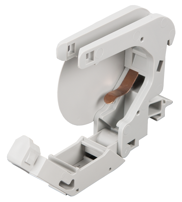 Корпус розетки с креплением под DIN-рейку, под модули-вставки Keystone, 1 порт, 2 боковые крышки, откидной, серый