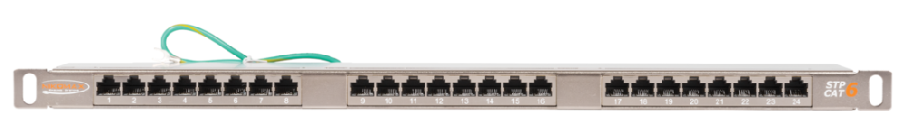 Коммутационная панель 19", 0,5U, 24 порта, Кат.6 (Класс E), 250МГц, RJ45/8P8C, 110/KRONE, T568A/B, полный экран, с органайзером, металлик