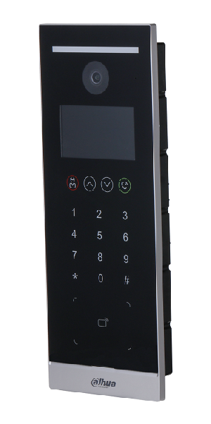 Вызывная панель c сенсорной клавиатурой, Поддерживает открытие через IC карту, пароль, QR-код и их комбинации. Экран 4.3”,разрешение 800*480; Камера: 1/2.8, 2Mp, 95°, WDR 120 дБ, H.264/H.265.