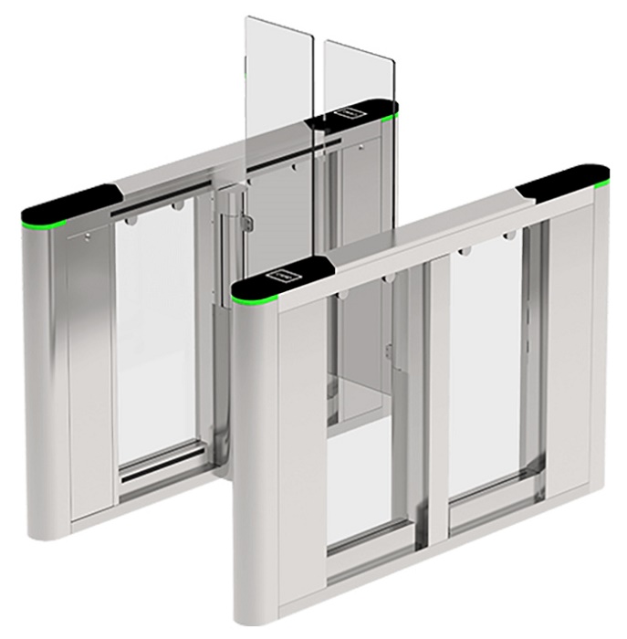 Турникет с&nbsp;&nbsp;распашными створками (левый и правый элементы). Режим антипаника. Материал корпуса - нержавеющая ста. ль SUS304, материал крышки&nbsp;&nbsp;- закаленное стекло, материал створок - закаленное стекло.&nbsp;&nbsp;Светодиодный индикатор прохода. Ширина прохода - до 900мм. Установка внутренняя / наружняя (под навесом). Рабочая температура -28?~60?. Питание AC110V/220v. Длина прохода - 1600 мм, высота створок - 1200 мм. Вес&nbsp;&nbsp;кг 130. Наработка на отказ 2  млн. проходов.