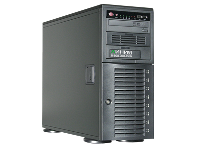 IP видеосервер 48-ми канальный; 48 аудио, 8 HDD SATA; 2 RJ-45 1000BASE-T; Корпус 19", 4U; Hot Swap корзины 3,5 для горячей замены жестких дисков; Аппаратный RAID. Панель управления жесткими дисками.