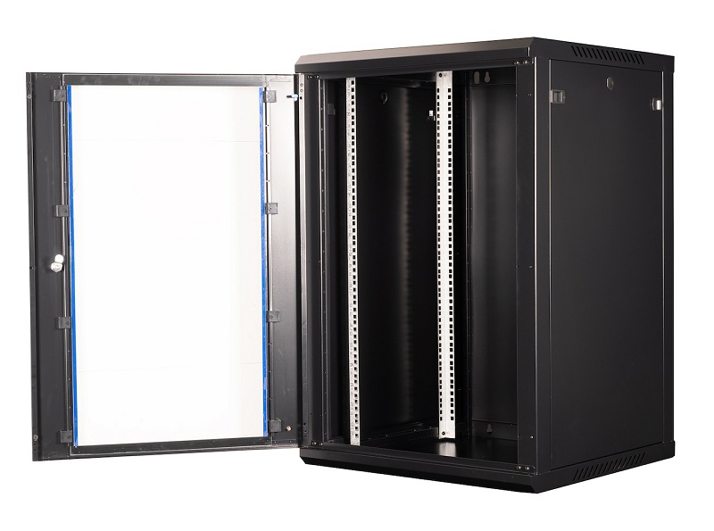 Шкаф 19" телекоммуникационный настенный, 18U 901х600х600 мм, дверь стекло, черный