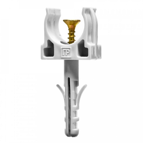 Крепеж-клипса с дюбелем и саморезом серая d16 мм (100шт/уп)