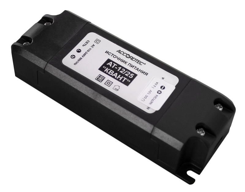 Источник стабилизированного питания, 12V / 1.0A, пластик, без сетевого кабеля. клеммные колодки "под винт". 100х38х26 мм, 72 г.