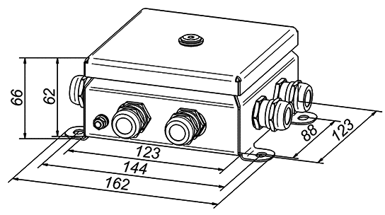 Коробка монтажная общепромышленные, оцинкованная сталь 1,2мм, IP66, 123х123х60 мм, 8 вводов