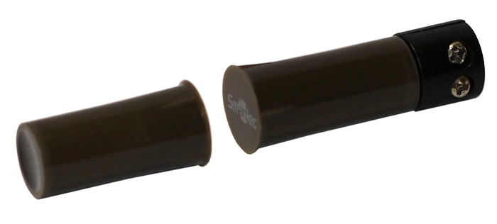 Магнитоконтактный датчик, НЗ, коричневый, врезной для деревянных дверей, миниатюрный, под винт, зазор 25 мм