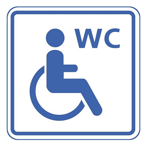 Информационно-тактильная табличка "Знак туалет для инвалидов-колясочников", рельефная, со шрифтом Брайля, 160х160х5 мм