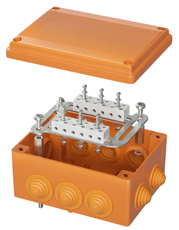 Коробка пластиковая FS с кабельными вводами и клеммниками, IP55, 240х190х90 мм, 8р, 450V, 32A, 10 мм2, нерж.контакт