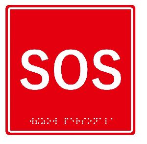 Табличка тактильная с пиктограммой "SOS" (150x150мм) красный фон