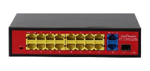 18-портовый неуправляемый коммутатор с одним гигабитным портом Uplink и одним гигабитным комбо-портом Uplink; 16*10/100Base-TX PoE port(Data/Power); 2*10/100/1000Base-TX uplink RJ45 port (Data); 1*1000M SFP; 1-16 порты с поддержкой PoE; Полоса пропускания 16Гбит/с; MAX 150Вт (AC100-240В 50/60Гц); Встроенный БП AC100~240В 50-60Гц 2.2A; -10~+55°C; 5%~90% RH Без конденсата; IP30