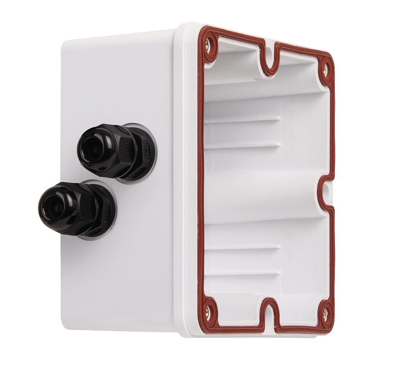 Индустриальный корпус настенной розетки 2 порта, под индустриальные модули-вставки, IP67, с герметичными вводами, металлик