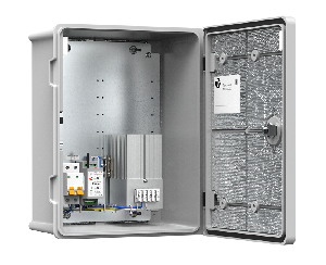 Термошкаф из армированного стекловолокном полиэстера с обогревом. Класс ударопрочности IK10.&nbsp;&nbsp;-60° ÷ + 80°C. IP66. Потребляемая мощность 110 Вт. Напряжение питания 230V ± 10% AC, 6A. 333х417х200мм.