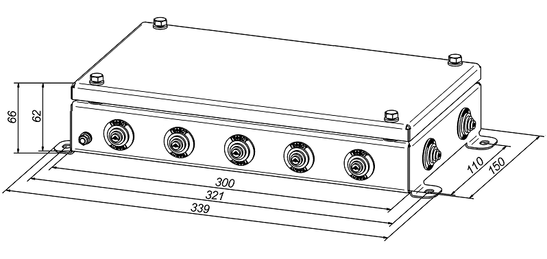 Коробка монтажная общепромышленные, оцинкованная сталь 1,2мм, IP55, 150х300х62 мм