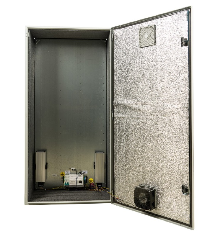 Специализированный уличный термошкаф с обогревом и вентиляцией. Металлический корпус 1200х600х300мм, IP55, -65С - +50С. УХЛ 1. Встроенный УЗИП II класса.