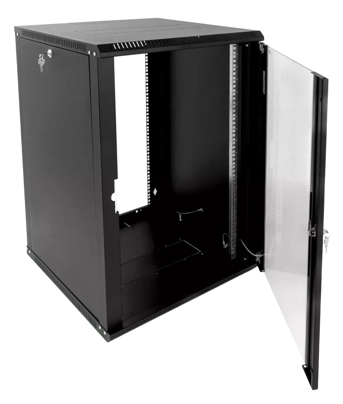 Шкаф телекоммуникационный настенный разборный ЭКОНОМ 15U (600 × 520) дверь стекло, цвет черный