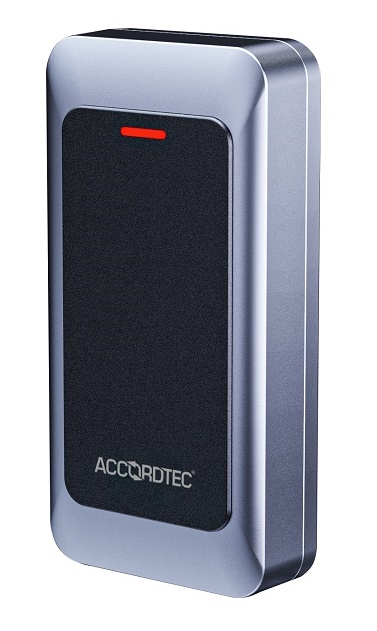 Считыватель proximity карт формата EM-Marine+Mifare+HID. Расстояние до 6 см. Вых. Wiegand 26/Wiegand 34, светодиодная и звуковая индикация, IP68, ABS пластик + металл., -45 - +60⁰С, 9-16В DC, 30 мА, цвет: серебро / чёрный. 50х20х100 мм; 190 гр.