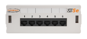 Коммутационная панель настенная, 6 портов, Кат.5е (Класс D), 100МГц, RJ45/8P8C, 110, T568A/B, неэкранированная, светло-серая