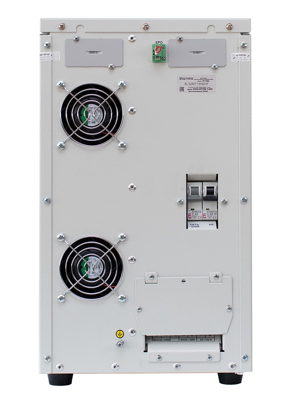 Источник бесперебойного питания напольный, on-line (с двойным преобразованием), чистая синусоида, 6000 ВA (5400 Вт); U-вх.220 В; под внешние аккумуляторы, U-акб.192 В, I-заряд.1…4 А; ЖК-дисплей; клеммное подключение (L, N, PE); холодный старт, совместим с генератором; IP20, t-раб.+5...+40°C, 438х250х572 мм