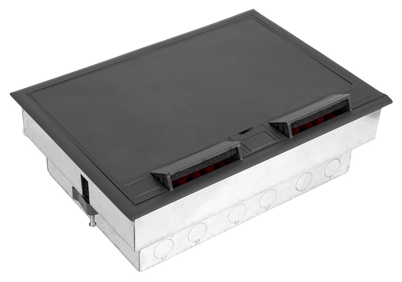 Лючок напольный, 16 модулей, горизонтальный, пластиковая крышка, серый