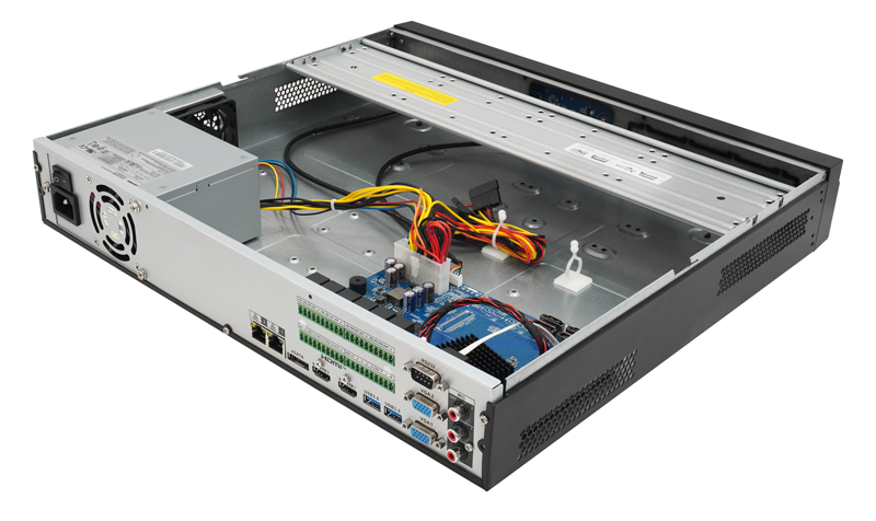 IP Видеорегистратор до 16 каналов; разрешение записи до 32 Мп; H.265/H.264/MJPEG; 4 SATA III порта до 20 Tб; 1 USB 2.0; 2 USB 3.0; AC 100~240V, 50/60 Hz