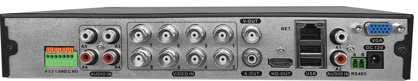 XVR видеорегистратор 4K-N 8видео+6аудио(8xAoC), 5-в-1, Н.265(+)/H.264(+) (аудио G.711), режимы-аналог: 8*8Мп + 4*IP 8М/ гибрид: 2*HD(8Мп) +12*IP(макс.8Мп) и др. (замена по 2камеры)/ IP: 16*8Мп (вх.поток до 80Мб), аудио RCA*6вх/1вых, трев.вх/вых- 4/1, VGA@1080P/HDMl@4K/BNC, 2*USB 2.0, RS485, 1*SATA до 8T6, RJ45 10/100