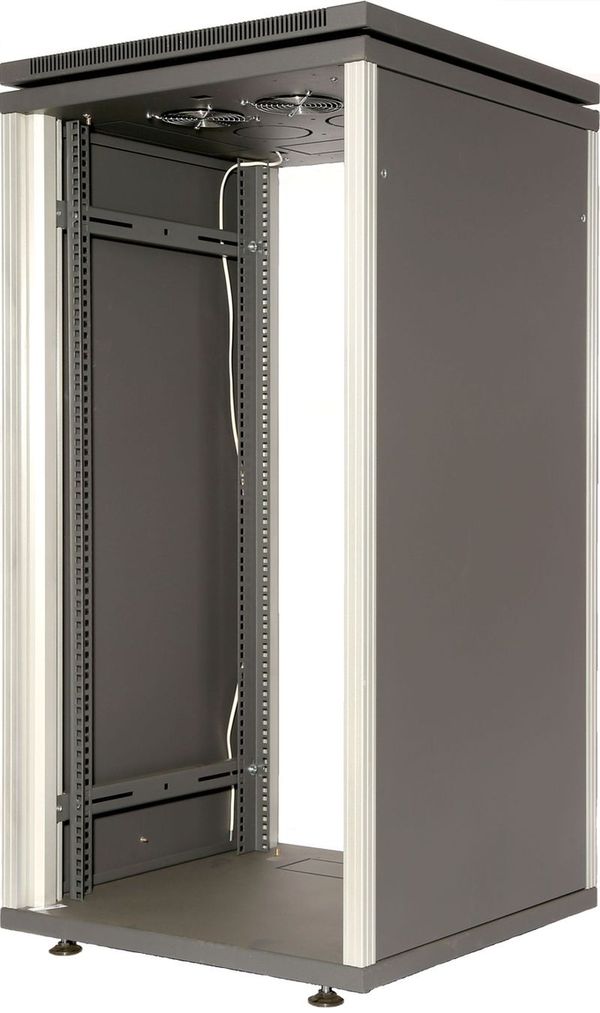 Рэковый 19"шкаф, 48U, стеклянная дверь, 4 вентилятора, без направляющих и крепежа.