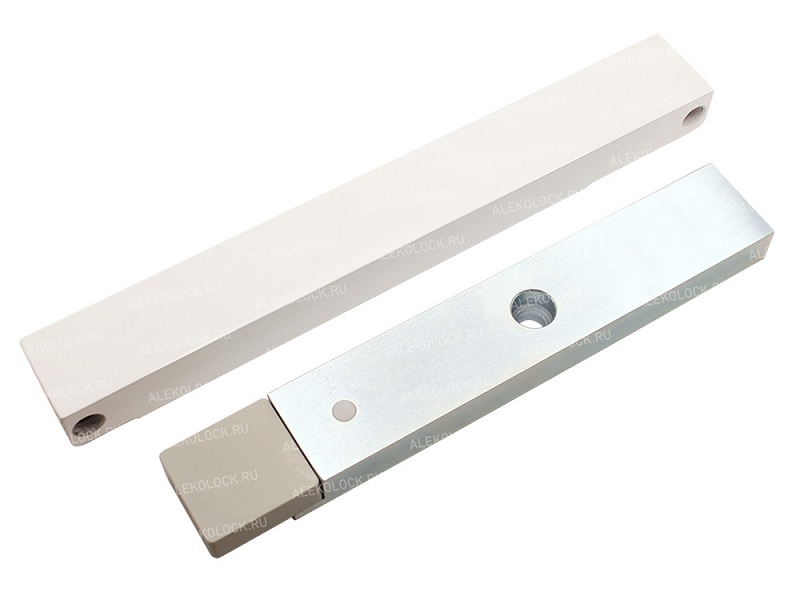 Электромагнитный замок с датчиком состояния двери (герконом), сила удержания 180-200кг, 12В/0,4А, 24В/0,2А, -20...+40 °C, IP54, корпус 231x30x19,5 мм, якорь 197х32,5х14,5 мм. Цвет: белый