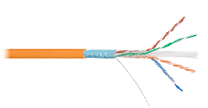 Кабель F/UTP 4 пары, Кат.6a (Класс Eа), тест по ISO/IEC, 500МГц, одножильный, BC (чистая медь), 23AWG (0,57мм), внутренний, LSZH нг(А)-HFLTx, оранжевый, 500м 