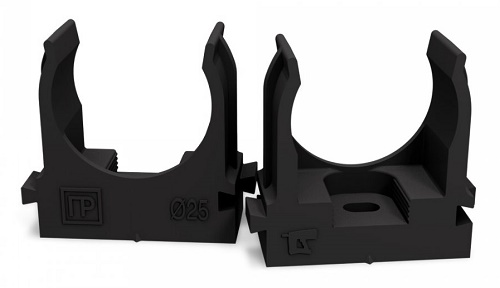 Крепеж-клипса для труб для прямого монтажа черная в п/э d25 мм (100шт/уп)