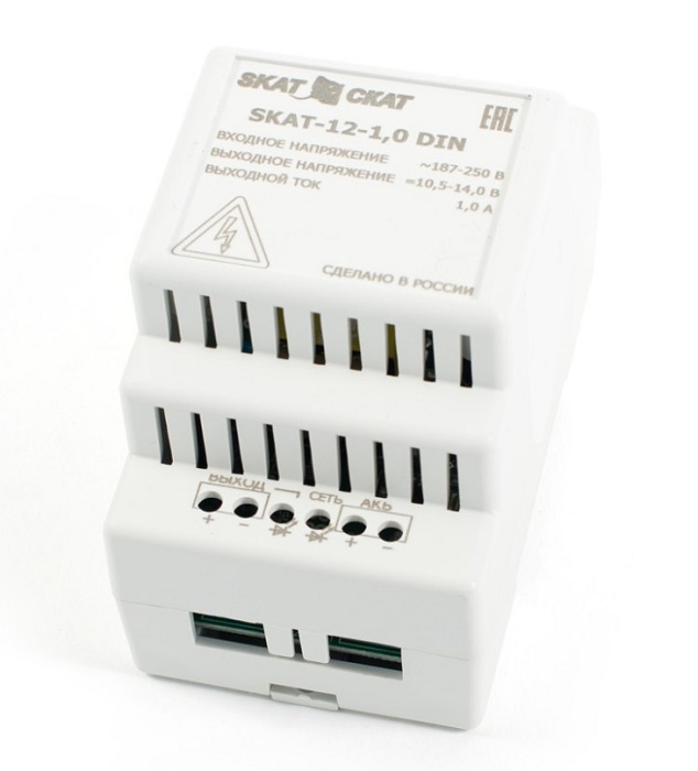 Источники бесперебойного питания 12В 1А, под DIN рейку 35 мм  Внешний АКБ от 1,2 Ач.,  53х88х71 мм