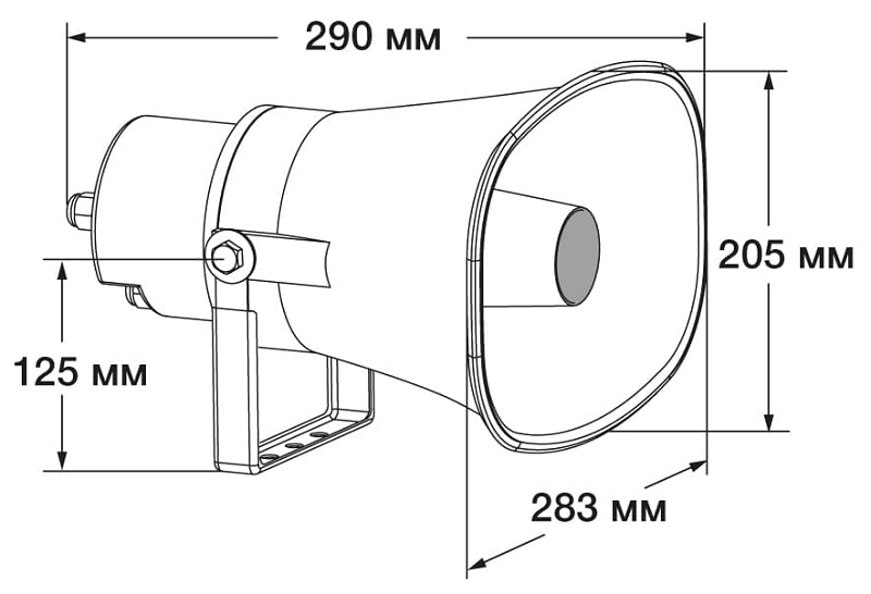 Рупорный уличный громкоговоритель на 30 Ватт. Степень защиты IP 66. Встроенный усилитель D-класса. 2 гермоввода для кабеля. Полоса воспроизводимых частот 250...6 500 Герц.