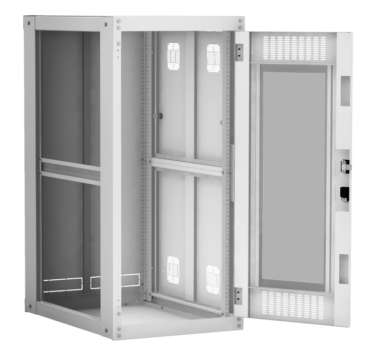 Напольный шкаф 19", 24U, стеклянная дверь, цельнометаллические стенки, Ш600хВ1242хГ800мм, в разобранном виде, серый