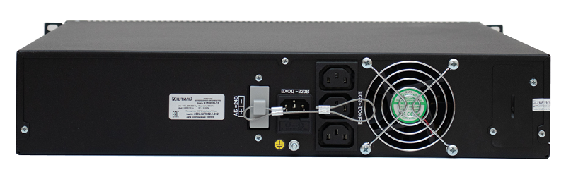 Источник бесперебойного питания в стойку, on-line (с двойным преобразованием), чистая синусоида, 500 ВA (400 Вт); U-вх.220 В; встроенные аккумуляторы, 4х12В/9Ач, U-акб.24 В, I-заряд.5 А; ЖК-дисплей, светодиодные индикаторы, "холодный старт"; выходные разъёмы - IEC-320-C13 (3 шт.), EURO F-type с заземлением (1 шт.); высота 2U; IP20, t-раб.+5...+40°C, 89х440х465 мм