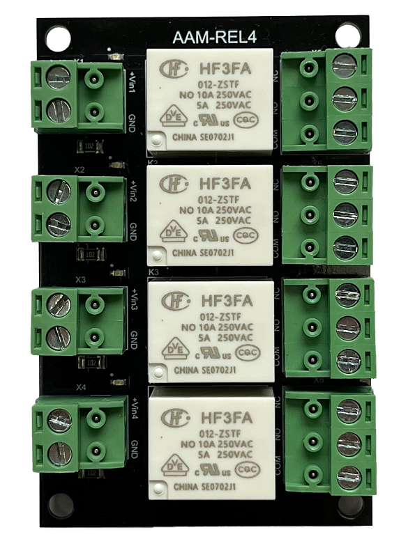 Релейная плата предназначена для коммутации исполнительных устройств (электромагнитных/электромеханических замков, ламп, сирен и т.д.), подключается к токовым ключам универсальных контроллеров систем безопасности ААМ-LAN-8W и ААМ-LAN-2W или к любому другому источнику питания.