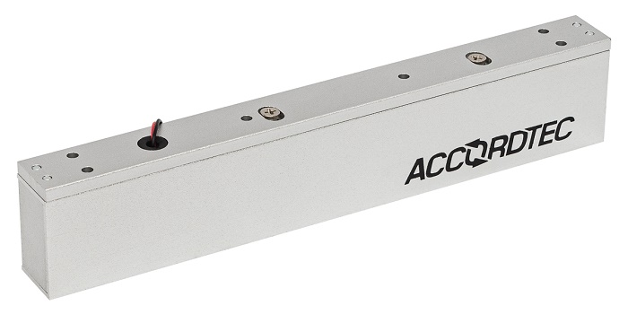 Электромагнитный замок, 12V/24V DC, 0,48 A, усилие 300 кг, 253x43x28 мм. 2000 г., офисный дизайн, планка в комплекте, световая индикация, Датчик Холла положения замка (выход реле НО, НЗ), -40°С…+40°С