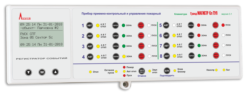 Клавиатура 8шл. пож.сигн., 8 зон пожаротушения, подключение 8-ми блоков управления.