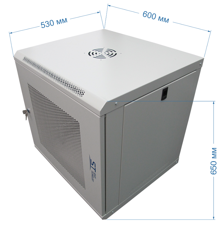 Настенный шкаф 19, 12U, Тип двери: Металлическая перфорированная, Высота: 600 мм, Глубина: 530 мм, Ширина: 600 мм, Статическая нагрузка: 90 (стена), 300 (опоры) кг, Цвет: Серый, IP20, Климатическое исполнение: УЗ, 1 полка в комплекте