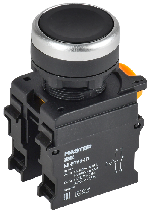 Кнопка с фиксацией d=22мм 1NO+1NC чёрная MASTER IEK