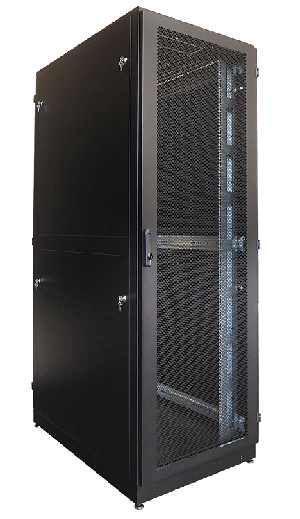 Шкаф серверный напольный 48U (800 × 1000) дверь перфорированная, задние двойные перфорированные, чёрный