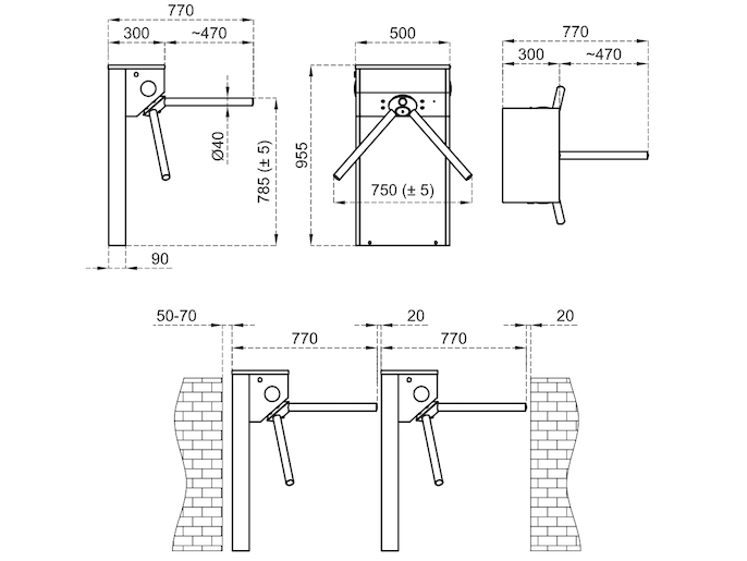 Турникет-трипод моторизованный STILE 500. Корпус и преграды из нержавеющей стали AISI 304.