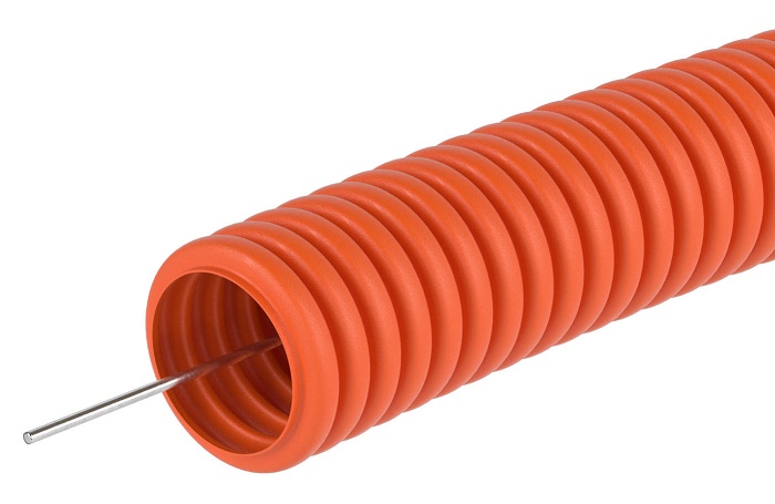 Труба ПНД гибкая гофр. д.16 мм, лёгкая с протяжкой, 100 м, цвет оранжевый