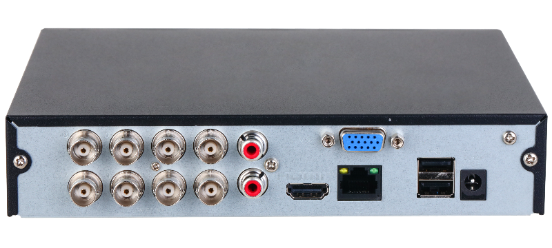 8-канальный HDCVI-видеорегистратор c SMD,&nbsp;&nbsp;HDCVI, AHD, TVI, IP, CVBS; отображение: до 1080p; запись: 1кн до 1080N@25к/с, 2-8кн 1080N@15к/с ; кодирование: AI-Coding, H.265+, H.265, H.264+, H.264;&nbsp;&nbsp;IP-каналы: до 10 каналов, до 6Мп; накопители: 1 SATA III до 6Тбайт; видеоаналитика: 4кн интеллектуальный детектор движения SMD Plus, интеллектуальный поиск видеовыходы: 1 HDMI, 1 VGA; сеть: 1 RJ45 100Мбит/с; аудиовх/вых: 1/1; питание: 12В(DC)