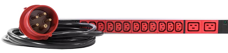 Верт блок розеток Rem-3x16, 3 фазы 16A, инд, 36 C13, 6 C19, 1420 мм, вх IEC 309, шнур 3 м