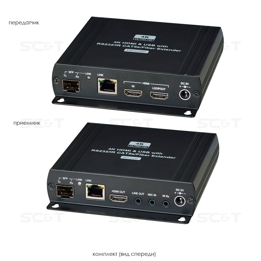 HDMI KVM удлинитель (комплект приёмник + передатчик) по Ethernet до 140м (CAT5e), до 150м (CAT6). Позволяет передавать HDMI(1.4, до 4K(30Гц), USB, аудио, RS232 и сигнал ИК управления. Встроенный USB-хаб на 4 порта с поддержкой USB 2.0 и внешних накопителей.