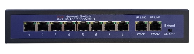Сетевой POE коммутатор на 8 портов RJ45+ 2 порта uplink 1000Мб, Стандарт POE: IEEE 802.3af/at адаптивный. Бюджет питания: 120Вт/15.4Вт на канал. Грозозащита: до 4КВт. 220х140х40мм. Питание: 100-240В