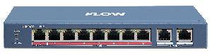 Коммутатор, L2, неуправляемый, 8 портов 10/100M RJ45 PoE, 2 uplink порта 1000М RJ45, 802.3af/at/bt, 1 порт поддерживает Hi-PoE 90 Вт, бюджет мощности PoE 110 Вт, поддержка режима передачи до 300м,10Мб/с, CAT6; защита от перенапряжения 6 кВ