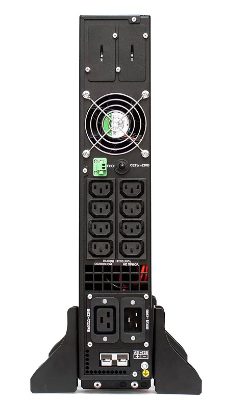 Источник бесперебойного питания в стойку, on-line (с двойным преобразованием), чистая синусоида, 2000 ВA (1800 Вт); U-вх.220 В; под внешние аккумуляторы, U-акб.72 В, I-заряд.4 А; ЖК-дисплей; выходные разъёмы - IEC-320-C13 (8 шт.), IEC-320-C19 (1 шт.); холодный старт, совместим с генератором; высота 2U; IP20, t-раб.+5...+40°C, 88х482х447 мм