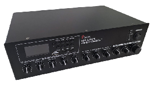 Микшер усилитель 220 В AC/24 В DC, 120 Вт, 1 линия трансляции 4-16/ Ом/70в/100в, 4 линейный входа, 1 линейный вход с высшим приоритетом (ГО иЧС), подключение до 3 микрофонов, 1 линейный выход, воспроизведение с SD/USB/FM, защита от КЗ, индикация перегрузки.