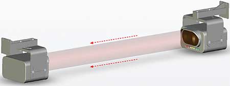 Оптический луч в двухпозиционных извещателях преодолевает контролируемое пространство (дистанцию, расстояние) один раз.